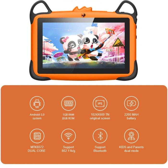 TUTT K7 Drop-Resistant Eva Case Shell HD 7” Kid’s Learning Educational Tablet 8GB Memory (Extendable) Android Dual Camera Parental Control Kid Tablet - TUTT