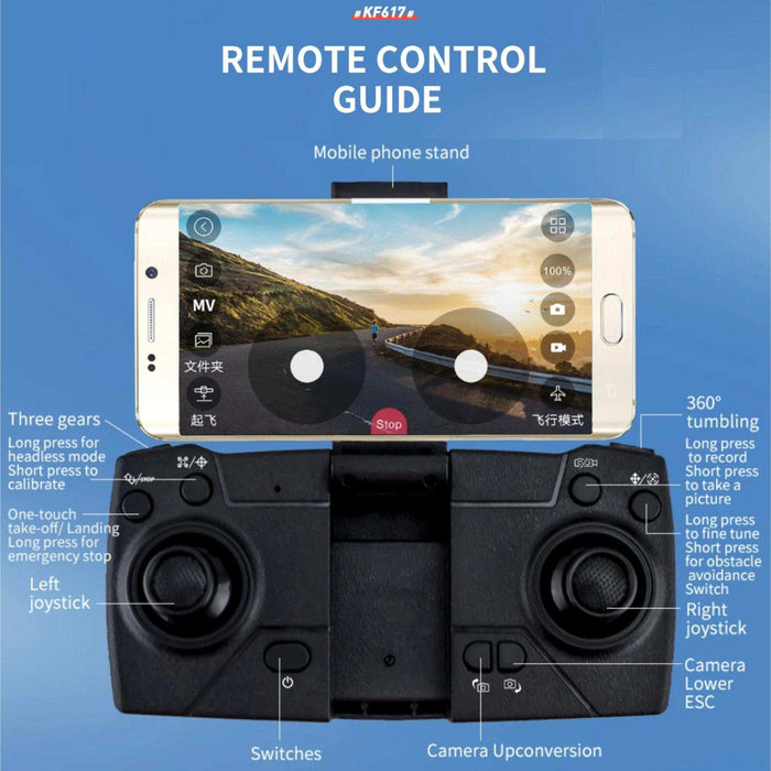 TUTT KF617 Mini Drone 4K Dual Camera Drone Infrared Obstacle Avoidance Optical Flow Foldable Quadcopter Height Hold Follow, Orbit, Waypoint Modes 2* Batteries - TUTT