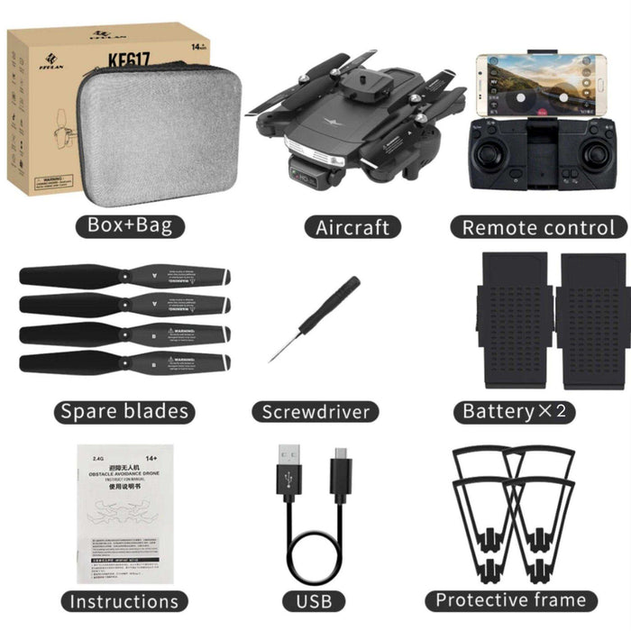 TUTT KF617 Mini Drone 4K Dual Camera Drone Infrared Obstacle Avoidance Optical Flow Foldable Quadcopter Height Hold Follow, Orbit, Waypoint Modes 2* Batteries - TUTT