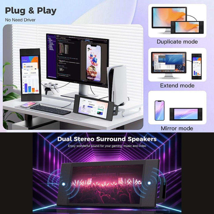 TUTT L1 Portable Laptop Cellphone Monitor Extender 12.3" IPS FHD High Brightness Gaming Touchscreen Dual Speakers Touch Screen Extension for Windows Mac PC Laptop Phone PS5/Switch - TUTT