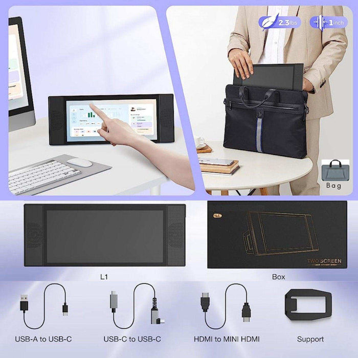 TUTT L1 Portable Laptop Cellphone Monitor Extender 12.3" IPS FHD High Brightness Gaming Touchscreen Dual Speakers Touch Screen Extension for Windows Mac PC Laptop Phone PS5/Switch - TUTT