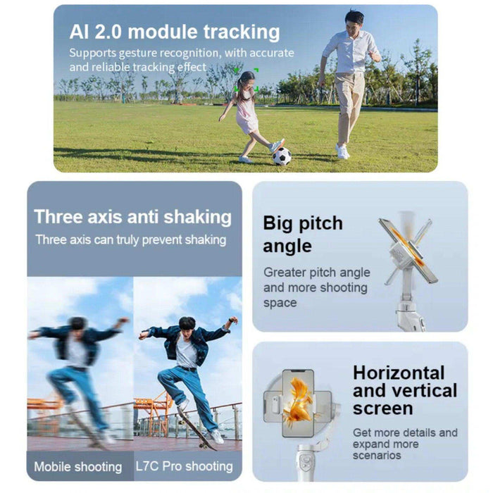 TUTT L7C Pro + AI Module | 3 Axis Smartphone Selfie Stick Phone Gimbal Stabilizer | Auto Face Tracking - TUTT