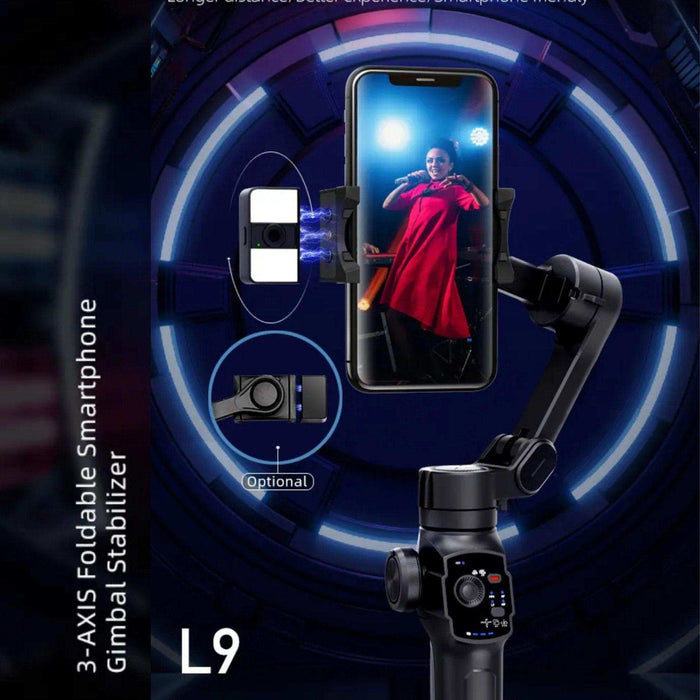 TUTT L9 + AI Module | 3 Axis Pro Handheld Anti-shake Smartphone Selfie Stick Phone Gimbal Stabilizer with Extendable Rod, Light Tripod and AI Auto Face Tracking Module Vlog YouTube - TUTT