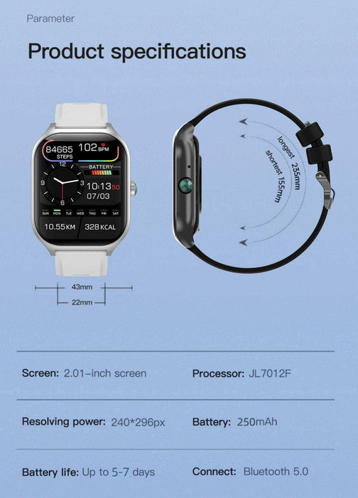 TUTT Smartwatch for Men and Women, 2.01” Dial, Waterproof, Bluetooth Calling, Blood Oxygen & Heart Rate Monitor LX7 - TUTT