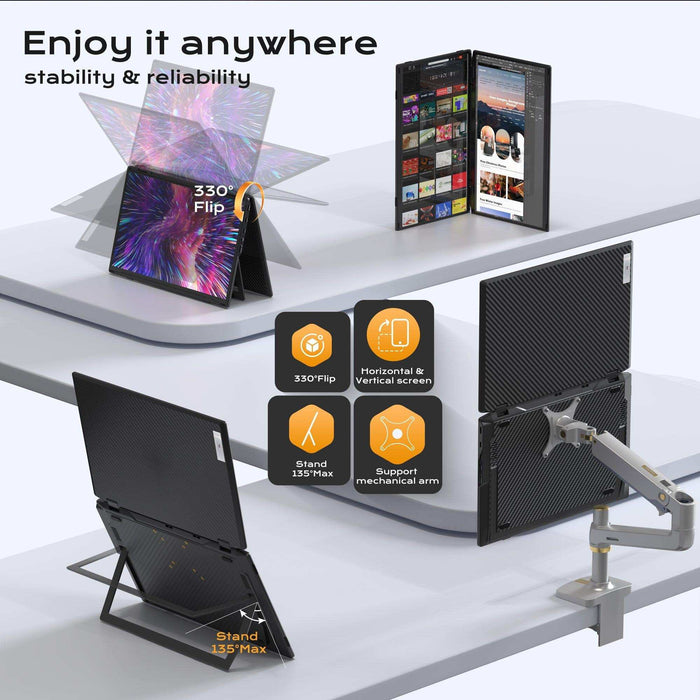 TUTT 15.6” Portable Monitor Dual Screen Extender, Plug and Play, VESA Mount, M4 - TUTT