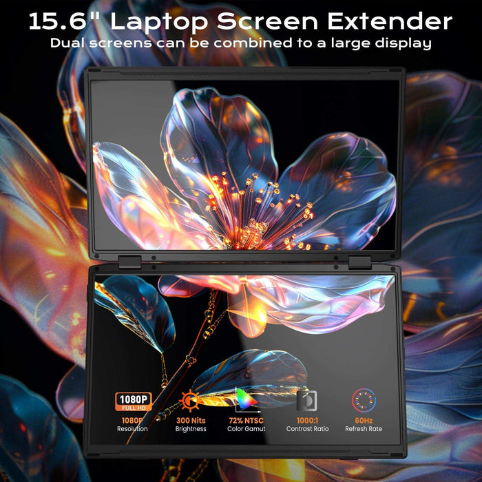 TUTT 15.6” Portable Monitor Dual Screen Extender, Plug and Play, VESA Mount, M4 - TUTT