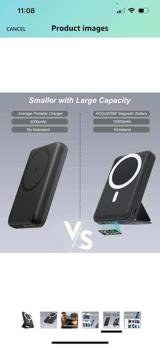 TUTT Magnetic Wireless Portable Power Bank for iPhone 10000mAh Mag-Safe Battery Pack PD 22.5W Fast Charging, Foldable Wireless USB-C LED Display iPhone 15/14/13/12/Pro/Mini/Pro Max - TUTT