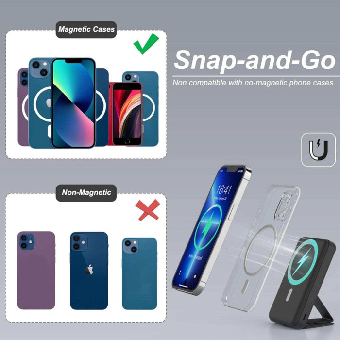 TUTT Magnetic Wireless Portable Power Bank for iPhone 10000mAh Mag-Safe Battery Pack PD 22.5W Fast Charging, Foldable Wireless USB-C LED Display iPhone 15/14/13/12/Pro/Mini/Pro Max - TUTT