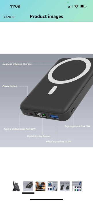 TUTT Magnetic Wireless Portable Power Bank for iPhone 10000mAh Mag-Safe Battery Pack PD 22.5W Fast Charging, Foldable Wireless USB-C LED Display iPhone 15/14/13/12/Pro/Mini/Pro Max - TUTT