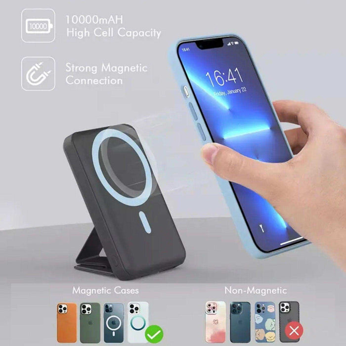 TUTT Magnetic Wireless Portable Power Bank for iPhone 10000mAh Mag-Safe Battery Pack PD 22.5W Fast Charging, Foldable Wireless USB-C LED Display iPhone 15/14/13/12/Pro/Mini/Pro Max - TUTT