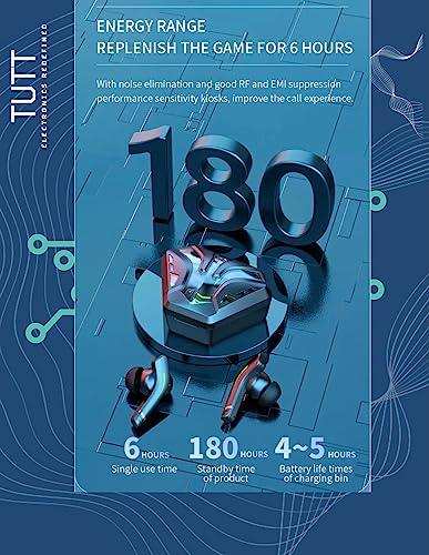 TUTT MD168 TWS Gaming Headset 5.1 65ms Low Latency Wireless Earphone Bass Sports Headphones Gamer Earbuds - TUTT