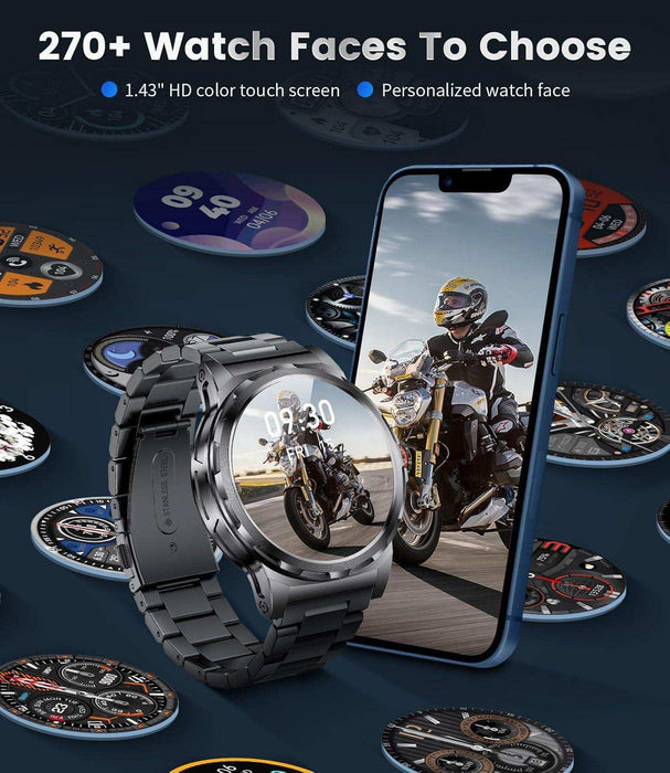 TUTT Military Rugged Smartwatch for Men AMOLED HD Screen Metal Case | 1.43'' HD IP68 Waterproof | Health and Fitness Smart Watch | SL6 LIGE | Rubber & Metal - TUTT