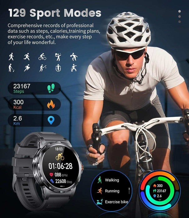 TUTT Military Rugged Smartwatch for Men AMOLED HD Screen Metal Case | 1.43'' HD IP68 Waterproof | Health and Fitness Smart Watch | SL6 LIGE | Rubber & Metal - TUTT