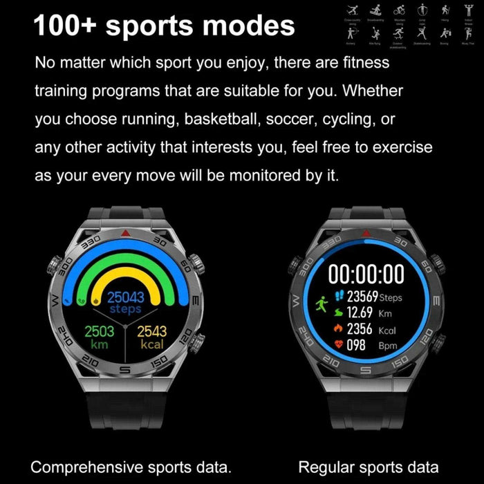 TUTT N1 Men Ultra SmartWatch with IP68 Waterproof NFC | Compass Outdoor WEAR PRO Control Health Fitness Smart Watch Two Straps Black Matt Metal and Rubber - TUTT