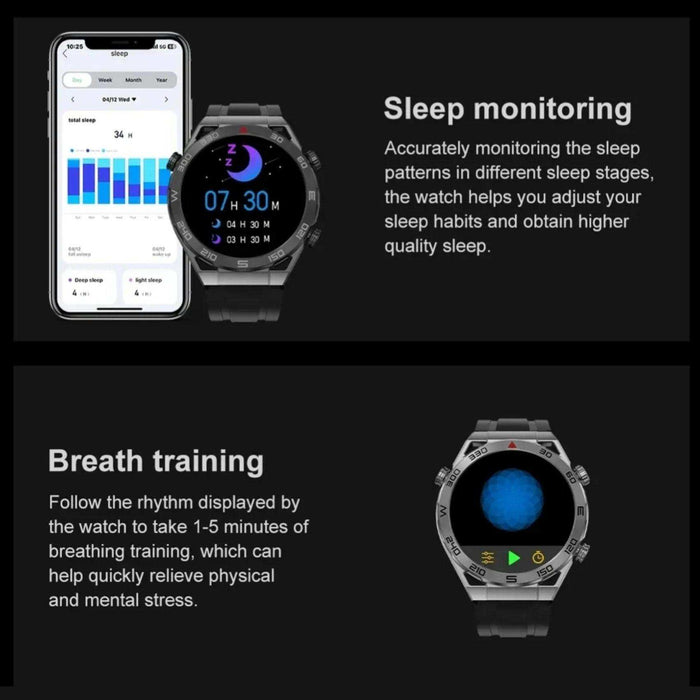 TUTT N1 Men Ultra SmartWatch with IP68 Waterproof NFC | Compass Outdoor WEAR PRO Control Health Fitness Smart Watch Two Straps Black Matt Metal and Rubber - TUTT