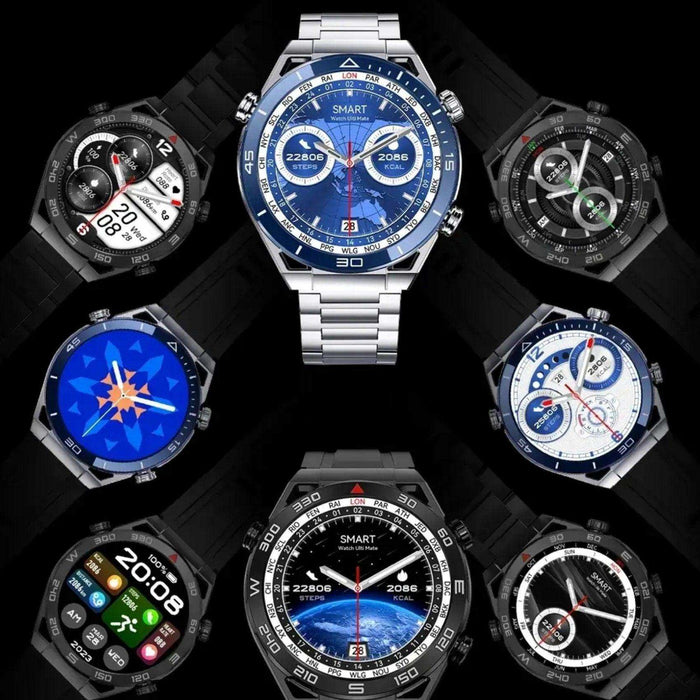 TUTT N1 Men Ultra SmartWatch with IP68 Waterproof NFC | Compass Outdoor WEAR PRO Control Health Fitness Smart Watch Two Straps Black Matt Metal and Rubber - TUTT