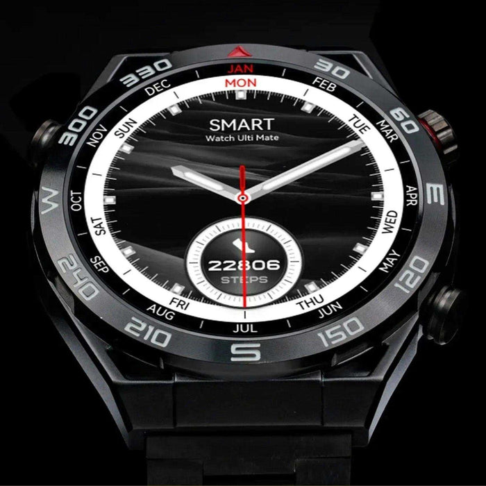 TUTT N1 Men Ultra SmartWatch with IP68 Waterproof NFC | Compass Outdoor WEAR PRO Control Health Fitness Smart Watch Two Straps Black Matt Metal and Rubber - TUTT