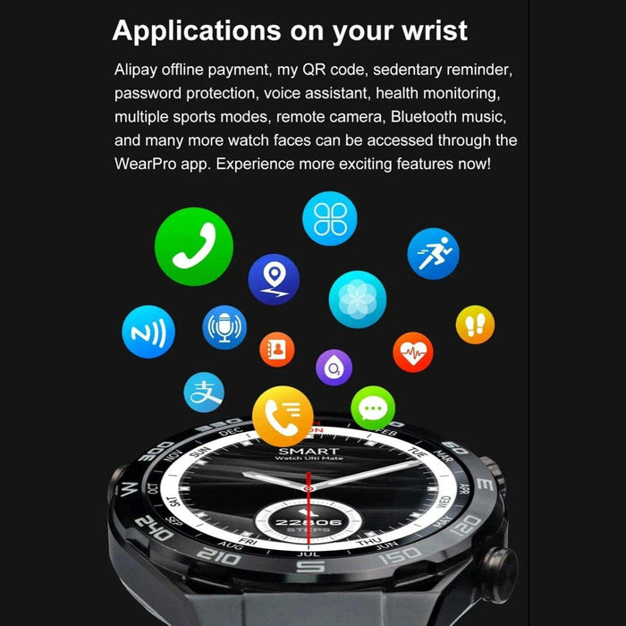 TUTT N1 Men Ultra SmartWatch with IP68 Waterproof NFC | Compass Outdoor WEAR PRO Control Health Fitness Smart Watch Two Straps Black Matt Metal and Rubber - TUTT