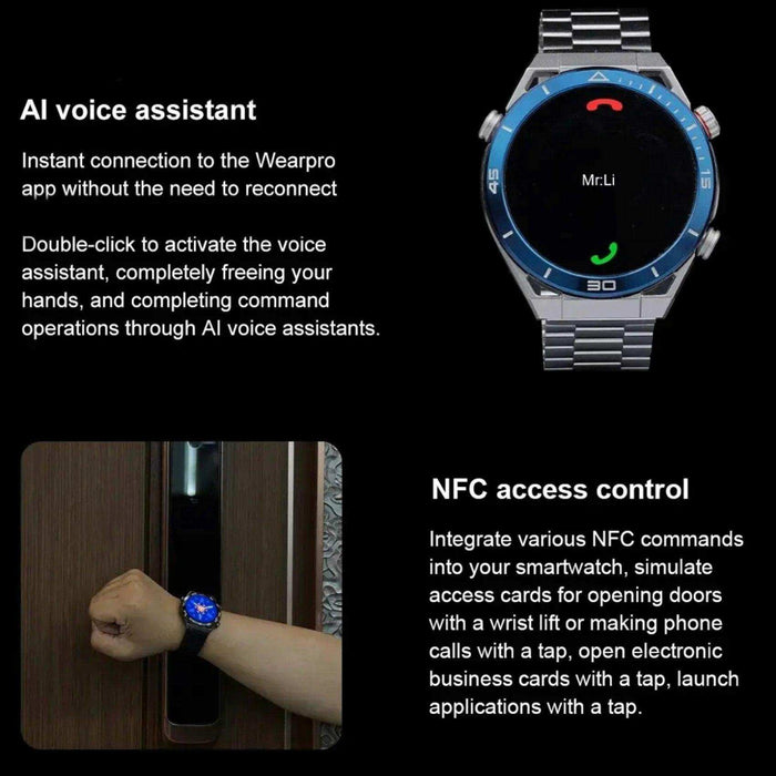 TUTT N1 Men Ultra SmartWatch with IP68 Waterproof NFC | Compass Outdoor WEAR PRO Control Health Fitness Smart Watch Two Straps Black Matt Metal and Rubber - TUTT