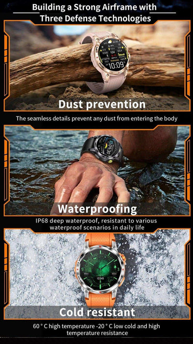 TUTT Rugged Smartwatch for Men Women | Compass GPS Exercise | AMOLED Metal Dial | 2 Military Straps | Always-On Display Long Battery Life | NX18 Pro - TUTT