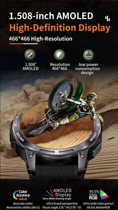 TUTT Rugged Smartwatch for Men Women | Compass GPS Exercise | AMOLED Metal Dial | 2 Military Straps | Always-On Display Long Battery Life | NX18 Pro - TUTT