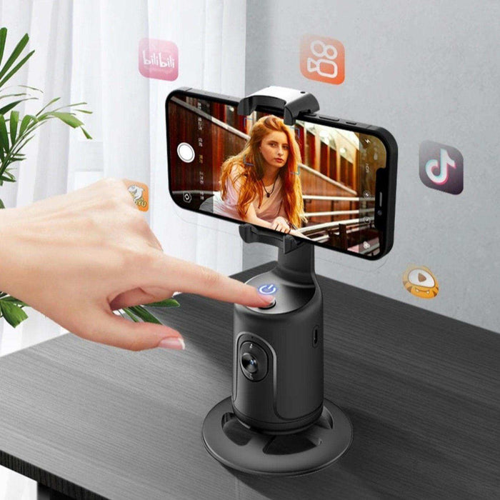 TUTT P1 Selfie Phone Holder Mount | Smart 360° Auto Face Tracking Gimbal Desktop Stabilizer Tripod | Adjustable Lens | No App, Gesture Control | Stable Base Smartphone Live Chat - TUTT