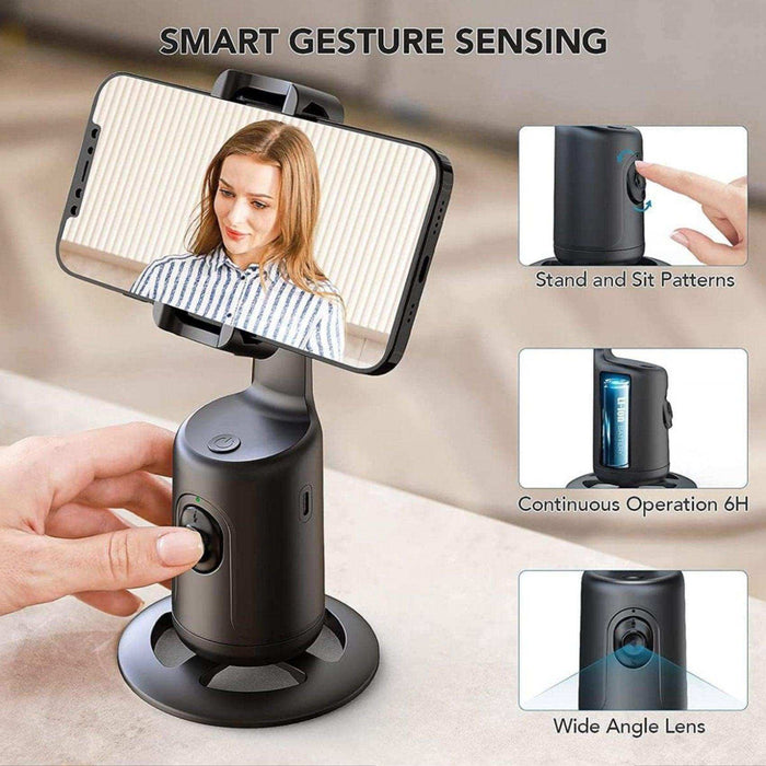 TUTT P1 Selfie Phone Holder Mount | Smart 360° Auto Face Tracking Gimbal Desktop Stabilizer Tripod | Adjustable Lens | No App, Gesture Control | Stable Base Smartphone Live Chat - TUTT