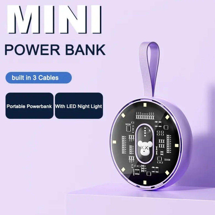 TUTT P3 Power Bank 10,000mAh Portable Charger Fast Charging Built-in 3 Cables Mini Powerbank With LED Night Light for iPhone Samsung Huawei - TUTT
