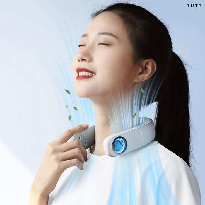 TUTT Portable Neck Cooling Neck Blade-less | Back Neck Cooling Plate- Refrigeration Mode | Rechargeable 4000mAh Battery | Ambient Light | USB Mini Air Conditioner | White - TUTT