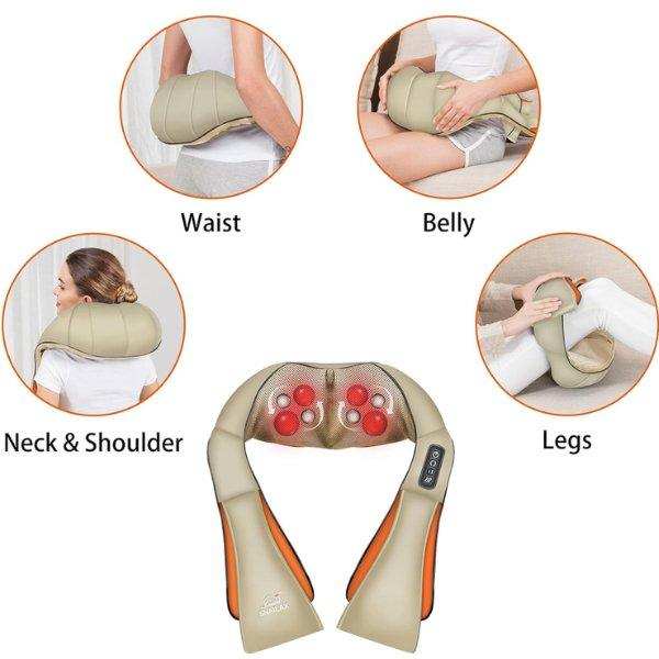 TUTT Premium Shiatsu Neck and Shoulder Massager With Carrying Bag, Deep Tissue 3D Kneading Shoulder Neck Back Massager Soothing Heat, Waist Massage Pillow Wall & Car Charger (2) - TUTT