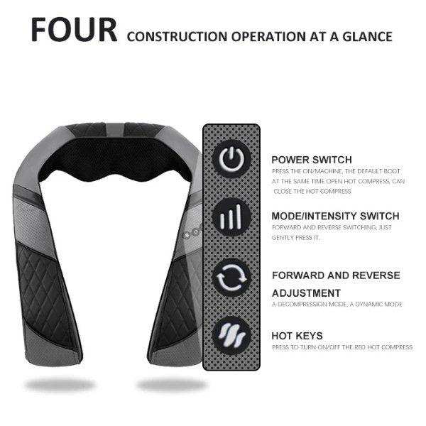 TUTT Premium Shiatsu Neck and Shoulder Massager With Carrying Bag, Deep Tissue 3D Kneading Shoulder Neck Back Massager Soothing Heat, Waist Massage Pillow Wall & Car Charger (2) - TUTT