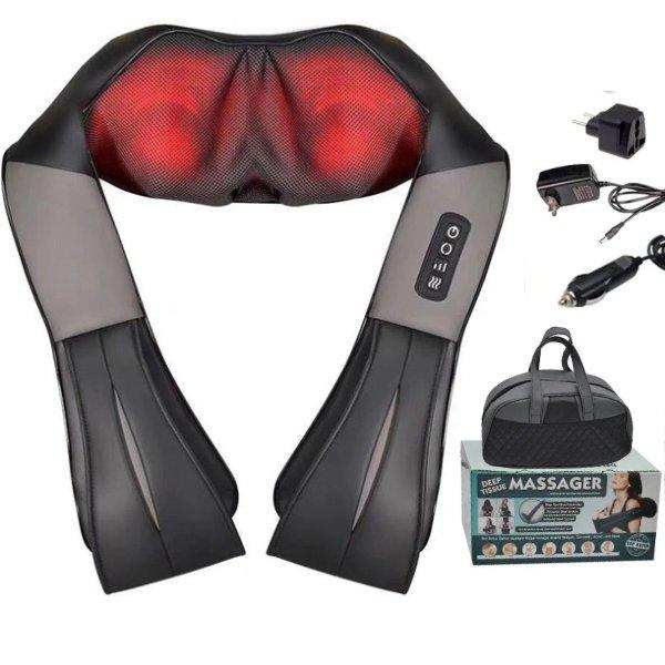 TUTT Premium Shiatsu Neck and Shoulder Massager With Carrying Bag, Deep Tissue 3D Kneading Shoulder Neck Back Massager Soothing Heat, Waist Massage Pillow Wall & Car Charger (2) - TUTT