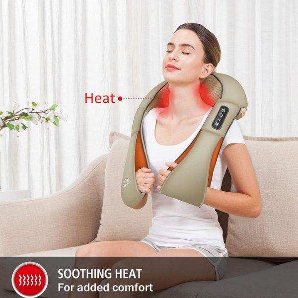 TUTT Premium Shiatsu Neck and Shoulder Massager With Carrying Bag, Deep Tissue 3D Kneading Shoulder Neck Back Massager Soothing Heat, Waist Massage Pillow Wall & Car Charger (2) - TUTT
