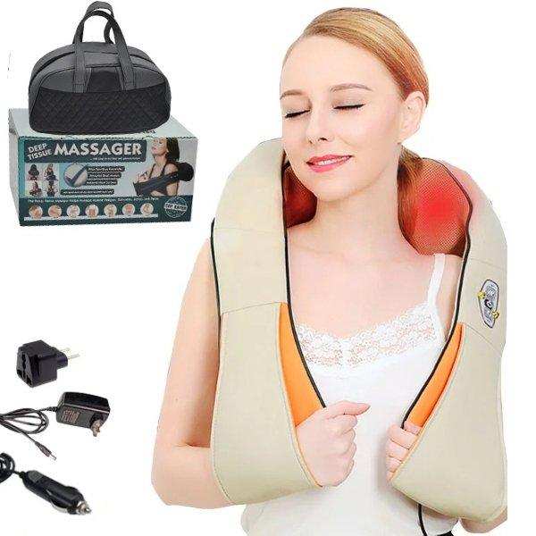 TUTT Premium Shiatsu Neck and Shoulder Massager With Carrying Bag, Deep Tissue 3D Kneading Shoulder Neck Back Massager Soothing Heat, Waist Massage Pillow Wall & Car Charger (2) - TUTT
