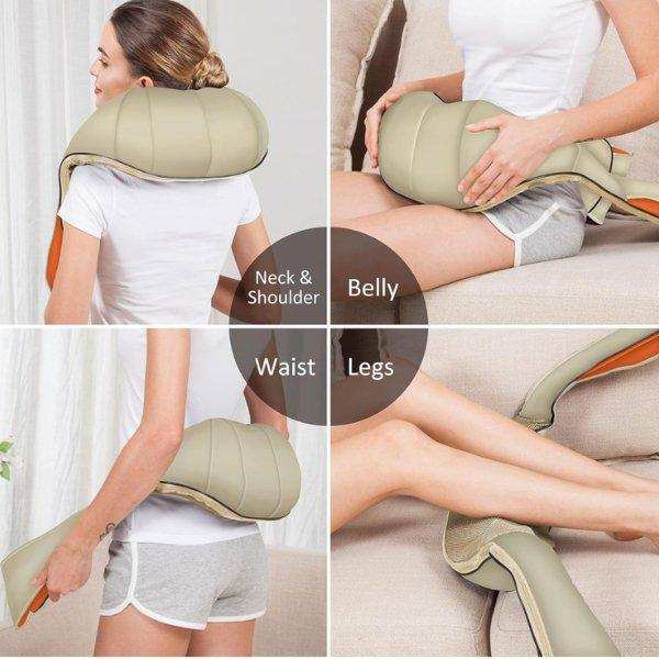 TUTT Premium Shiatsu Neck and Shoulder Massager With Carrying Bag, Deep Tissue 3D Kneading Shoulder Neck Back Massager Soothing Heat, Waist Massage Pillow Wall & Car Charger (2) - TUTT