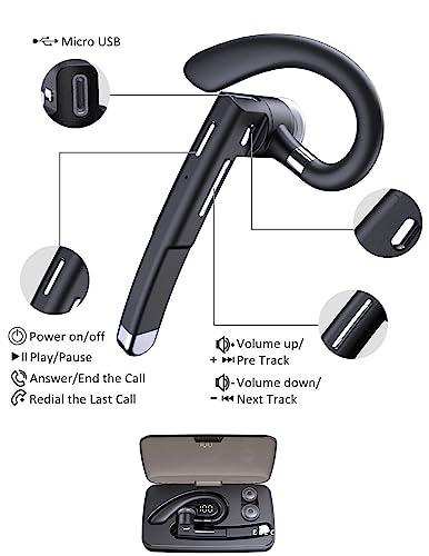 TUTT Professional Wireless Single Stereo Headset with Microphone | Handsfree Noise Cancelling Single Headset with Microphone for Trucker Business Travel Driving - TUTT
