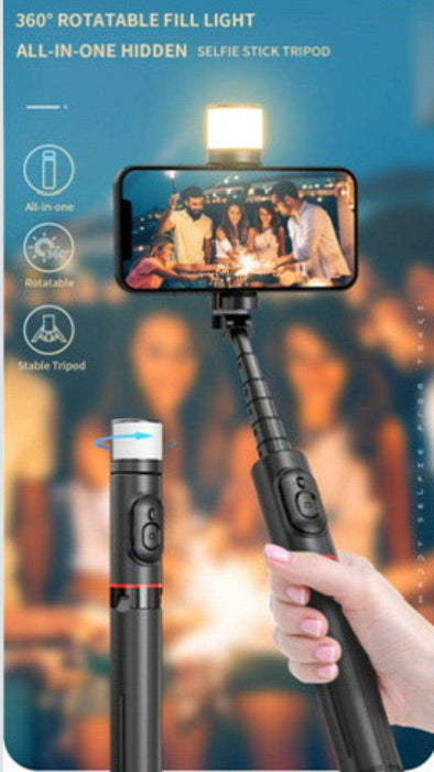 TUTT Q12 Selfie Stick Phone Holder with Fill-light Backlight | Detachable Remote Control | Foldable Rotatable 360" - TUTT