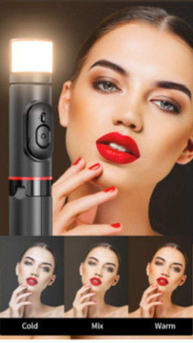 TUTT Q12 Selfie Stick Phone Holder with Fill-light Backlight | Detachable Remote Control | Foldable Rotatable 360" - TUTT