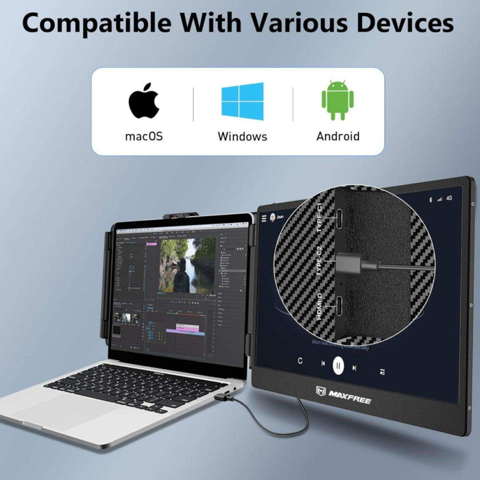 TUTT 14” Single Portable Monitor, Dual Screen Extender, Built-in Stand and Speakers, All Devices, S1 - TUTT