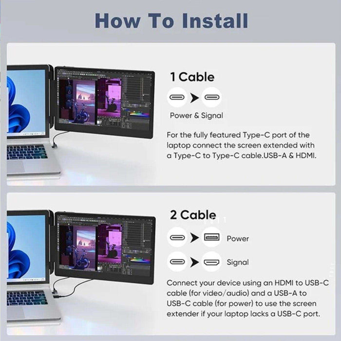 TUTT 14” Single Portable Monitor, Dual Screen Extender, Built-in Stand and Speakers, All Devices, S1 - TUTT