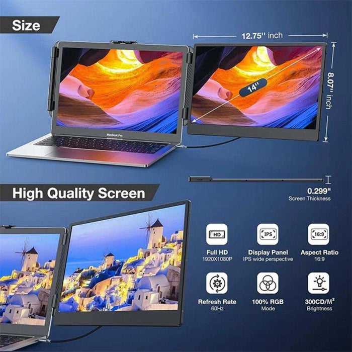 TUTT 14” Single Portable Monitor, Dual Screen Extender, Built-in Stand and Speakers, All Devices, S1 - TUTT