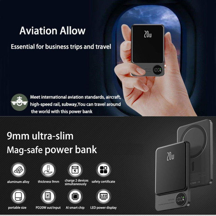 TUTT S11 10,000mAh MagSafe Wireless Power Bank – USB-C PD 20W, LED Display, iPhone Compatibl - TUTT