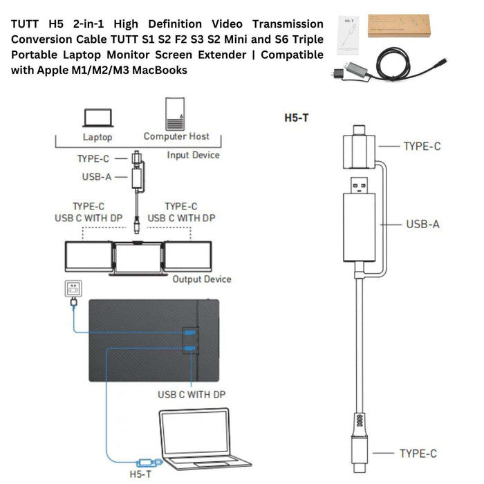 TUTT 14” FHD Portable Monitor – S3 Triple Screen Extender, IPS, Built-in Stand & Speakers | All Devices Compatible with Converter Cable (H5 Included) - TUTT