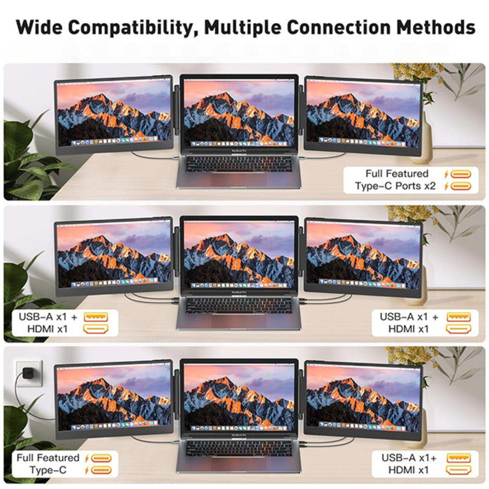 TUTT 14” FHD Portable Monitor – S3 Triple Screen Extender, IPS, Built-in Stand & Speakers | All Devices Compatible with Converter Cable (H5 Included) - TUTT