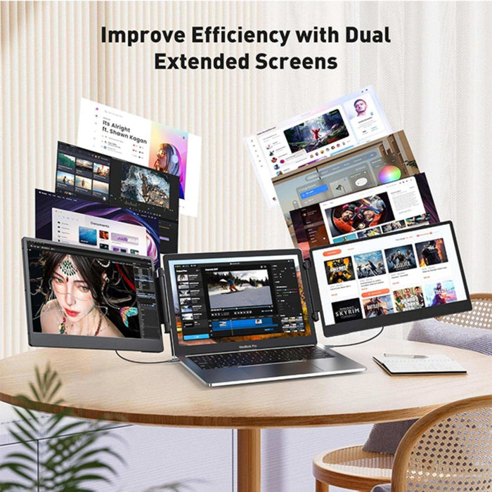 TUTT 14” FHD Portable Monitor – S3 Triple Screen Extender, IPS, Built-in Stand & Speakers | All Devices Compatible with Converter Cable (H5 Included) - TUTT