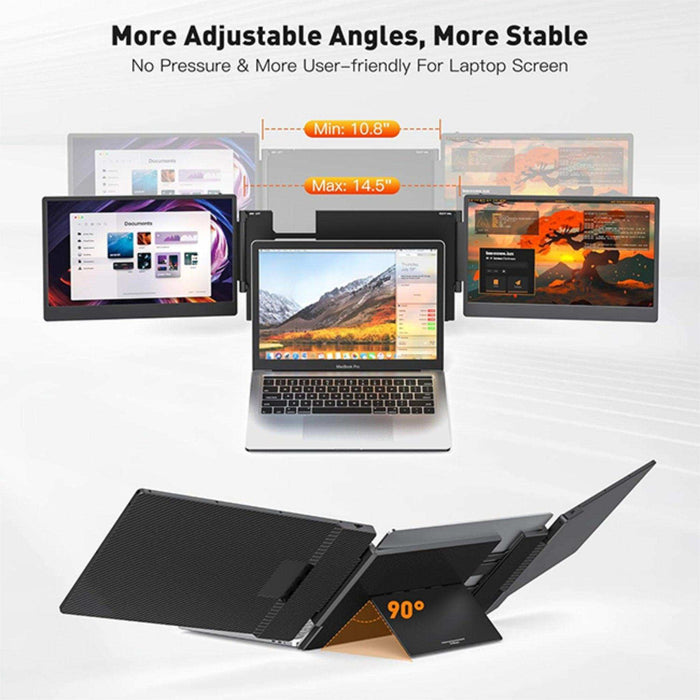 TUTT 14” FHD Portable Monitor – S3 Triple Screen Extender, IPS, Built-in Stand & Speakers | All Devices Compatible with Converter Cable (H5 Included) - TUTT