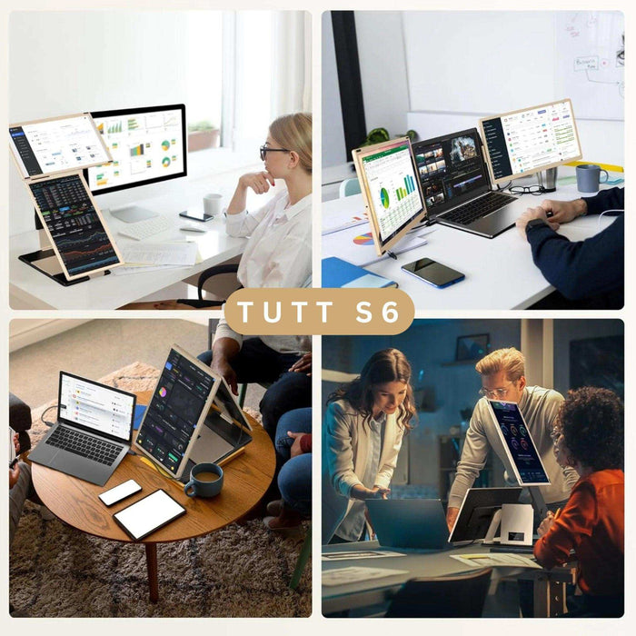 TUTT 15.6” FHD Portable Monitor – S6 Triple Screen Extender, USB-C/HDMI, 7 Viewing Modes | All Devices Compatible with Converter Cable (H5 Included) - TUTT
