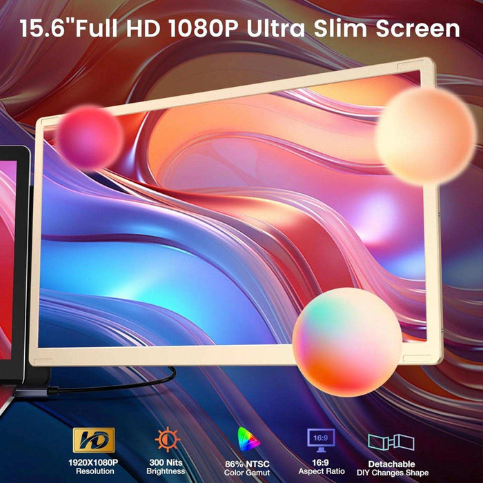 TUTT 15.6” FHD Portable Monitor – S6 Triple Screen Extender, USB-C/HDMI, 7 Viewing Modes | All Devices Compatible with Converter Cable (H5 Included) - TUTT