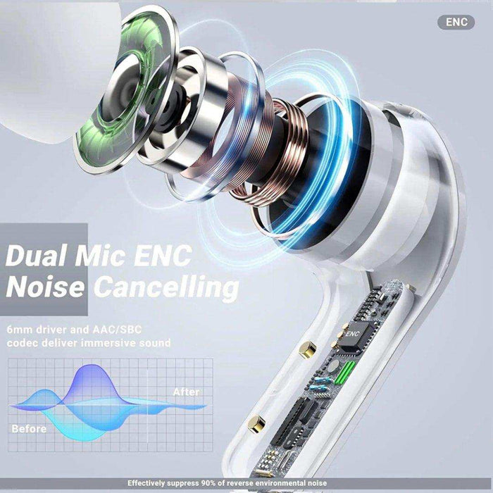TUTT T6 BT 5.3 Earbuds True Wireless Headset Stereo Headphones In Ear Earphone With Digital Display and Transparent Case. Dual Microphone with Active Noise Cancelling Technology - TUTT