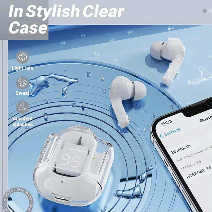 TUTT T6 BT 5.3 Earbuds True Wireless Headset Stereo Headphones In Ear Earphone With Digital Display and Transparent Case. Dual Microphone with Active Noise Cancelling Technology - TUTT